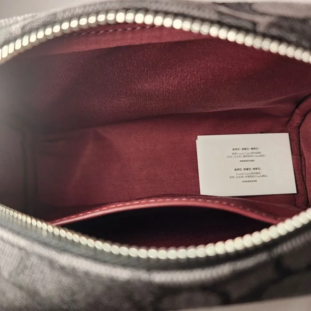Coach Black and Gray Signature Stripe Cosmetic Case